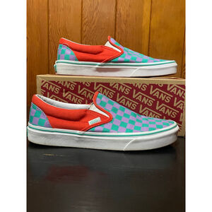 Women's Vans Slip-On cherry tomato crazy check size 7.5 men’s size 9
